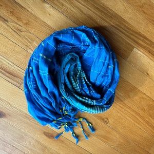 Blue & Yellow Striped Scarf with Beads